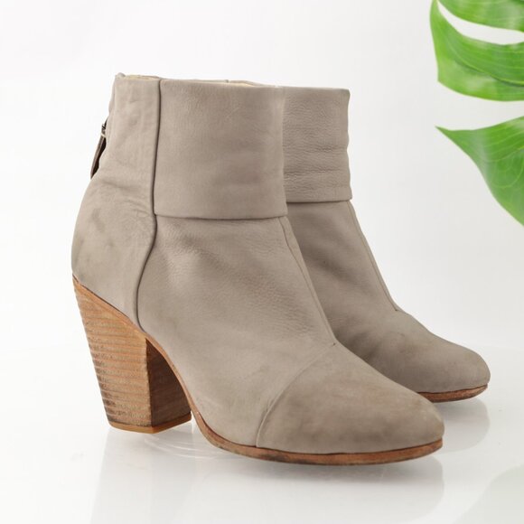 Rag Bone Womens Newbury Boot Size 7 Gray Nubuck Leather Block Heel Bootie Comfy - Picture 1 of 14